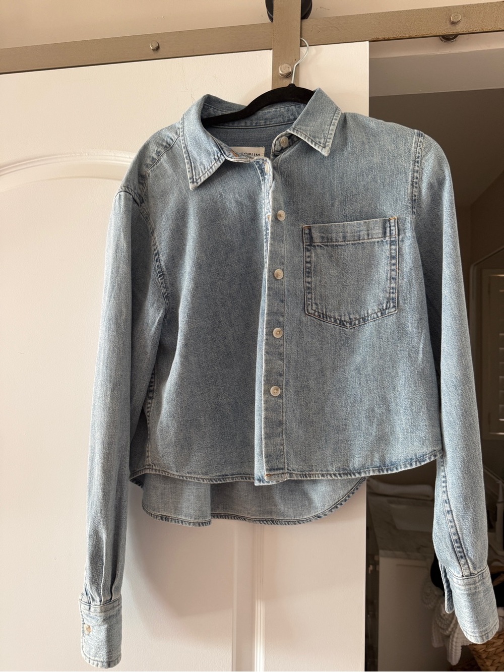 Denim Forum Light Blue Cropped Denim Shirt Jacket
